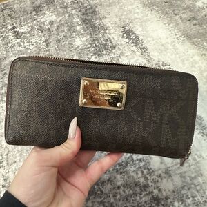Michael Kors Dark Brown Wallet with Gold Plate